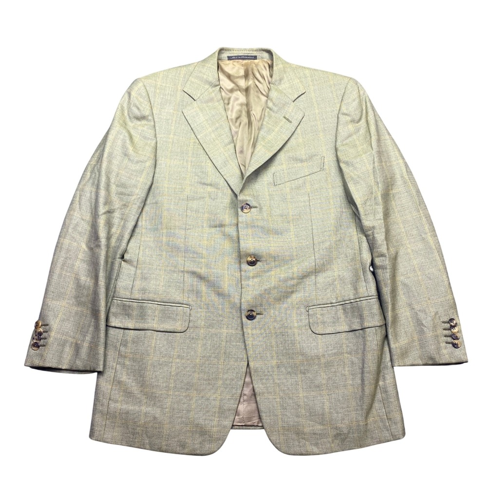 Ermenegildo Zegna Neiman Marcus Pure Cashmere Plaid Sport Coat Green Tan 50 R